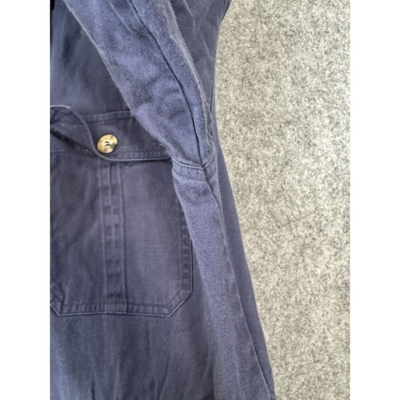 Vintage 90s Collared Button Down Shirt Dress Womens 16 Blue Flap Pockets Maxi - Picture 12 of 12